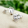 Declaración de las mujeres Rose Flower Design Wedding Stud 925 Sterling Silver Earrings